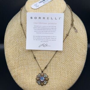 Sorrelli Gold Necklace with Purple and Blue Flower Pendant